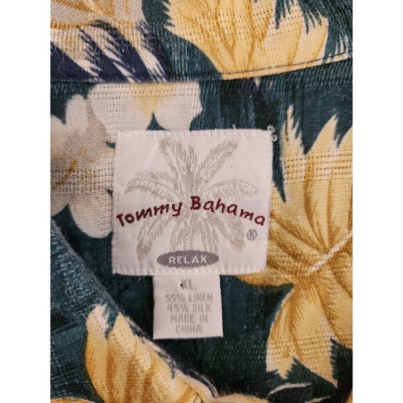 Tommy Bahama Mens Shirt XL Hawaiian Green Silk Linen Blend Tropical Button Down - Picture 3 of 8